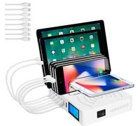 Station de charge rapide PD20W QC3.0 multi-ports USB, station de charge Qi sans fil 9 en 1 pour plusieurs appareils avec écran LCD compatible avec iPhone, iPad, Samsung, Huawei et plus encore