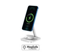 Station de charge sans fil 15W Qi Stand 2 zones Smartphone + Truewireless + Port de charge USB C + Chargeur Blanc et Argent Force Power