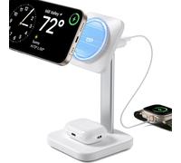 Station de Charge sans Fil 2 en 1, [Certifi¿¿] Chargeur Apple Watch et Support de Chargeur MagSafe pour iPhone, pour Plusieurs Appareils, iPhone 17/16/15/14/13/12/Airpods 4/Apple Watch, Blanc