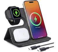 Station de charge sans fil 3 en 1, avec câble USB C de 1 m, pour iPhone/Samsung/AirPod/montre , tissu PVC, gris CHARGEUR TELEPHONE