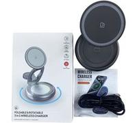 Station de Charge Sans Fil 3-en-1 Pliable et Rotative 360° - Aimant Puissant, Charge Rapide 15W pour Téléphone/Montre/Écouteurs-Gris