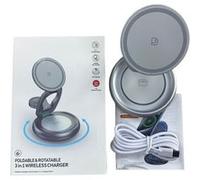 Station de Charge Sans Fil 3-en-1 Pliable et Rotative 360° - Aimant Puissant, Charge Rapide 15W pour Téléphone/Montre/Écouteurs-Blanc