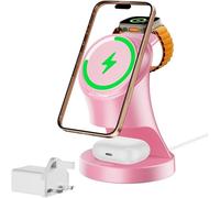Station de charge sans fil 3 en 1 pour appareils Apple, chargeur compatible MagSafe pour iPhone 17/16/15/14/13/12, compatible avec les coques d'écouteurs sans fil et Apple Watch Ultra 11/10/9/8/7/SE/6
