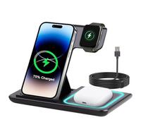 Station de Charge sans Fil 3 en 1 pour iPhone 15/14/13/12 Pro/Pro Max, pour Samsung Galaxy S24/S23/Z Flip/Z Fold, Chargeur à Induction pour Apple Watch et AirPods 2/3/Pro, Noir
