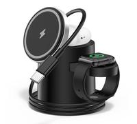 Station de charge sans fil 3 en 1 pour iPhone 16/15 Pro Max avec lampe de nuit, compatible avec le support de chargeur magnétique MagSafe pour iPhone 14/13/12/11, Apple Watch, AirPods (câble de charge