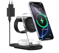 Station de charge sans fil 3 en 1 pour Mag-Safe, chargeur magnétique sans fil pliable et réglable, support de chargeur de voyage Mag-Safe avec lumière pour iPhone séries 16/15/14, AirPods, Apple Watch