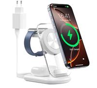 Station de Charge sans Fil 3 en 1 pour Mag-Safe, Chargeur magnétique sans Fil Pliable et réglable, Support de Charge de Voyage Mag-Safe avec lumière pour iPhone 16/15/14, AirPods, Apple Watch, Blanc