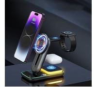 Station de Charge sans Fil 4 en 1 avec veilleuse intégrée,Station de Charge inductive en métal pour iPhone 15 14 CHARGEUR TELEPHONE