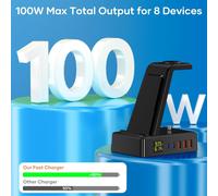 Station De Charge Sans Fil 8 En 1,Chargeur Usb C 100W,Charge Rapide Pd30W Et Qc3.0,Affichage Numérique,Compatible Avec Iphone,Iwatch,Airpods Pro,Tablette,Casque,Chargeur De Jeu (Black)