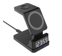 Station De Charge Sans Fil Avec Réveil - Station De Chargement De Téléphone Magnétique 15W | Équipement De Charge Avec Trois Bornes De Recharge Sans Fil Pour Voyager, Voyage D'affaires, Zone De Travai