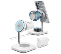 Station de charge sans fil certifiée Qi2.2 3 en 1 (25 W) pour Samsung - Support magnétique pour smartphone, Galaxy Watch et écouteurs, compatible MagSafe, refroidissement actif, adaptateur 45 W inclus