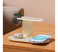 Station de charge sans fil en métal pour Samsung/Android, support de charge 4 en 1 avec veilleuse pour Samsung S25/S24/S23 Ultra/Buds3, uniquement pour Galaxy Watch 8/7/6/5, lumière étoilée