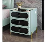 Station De Charge sans Fil Table D’appoint avec Serrure Table De Chevet Intelligente Table De Chevet LED avec USB 3 Tiroirs Table De Chevet en Bois, Cyan, 50cm/19.7in