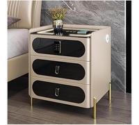 Station De Charge sans Fil Table D’appoint avec Serrure Table De Chevet Intelligente Table De Chevet LED avec USB 3 Tiroirs Table De Chevet en Bois, Khaki, 40cm/15.7in