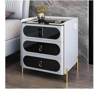 Station De Charge sans Fil Table D’appoint avec Serrure Table De Chevet Intelligente Table De Chevet LED avec USB 3 Tiroirs Table De Chevet en Bois, Light Gray, 50cm/19.7in