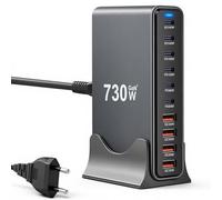 Station de Charge USB 10 Ports 730W, Chargeur GaN III PD 140W 100W 65W 30W USB-C/USB-A, Chargeur Rapide pour Ordinateur Portable et téléphone, Compatible pour MacBook Pro/Air, pour iPhone 15/16/14