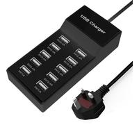 Station de charge USB, 10 ports USB 50 W, station de charge multiple compatible avec iPhone 12/13/14/15/16/Samsung S22/S23/S24/Z Flod/Z Flip/iPad/Xiaomi/Oppo/OnePlus (Noir)