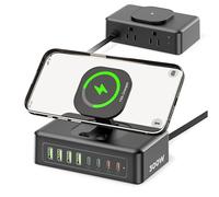 Station de charge USB 300 W, multiprise USB C 11 en 1, protection contre les surtensions, 2 prises CA et 8 ports USB, rallonge plate de 1,5 m avec plusieurs appareils, chargeur de bureau pour la