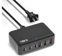 Station de charge USB C, 100 W, 6 ports GaN, charge rapide, hub brique PD 3.0, USB C QC, USB A, chargeur cube, chargeur mural, adaptateur d'alimentation pour iPhone 16, 15, 14, 13 Pro Max, iPad,