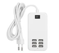 Station de Charge USB, Chargeur Mural USB 6 Ports 30 W, Station de Charge Rapide de Bureau 100-240 V avec Interrupteur, pour Iphone, pour Ipad, Tablette, Ordinateur Portable, Ordinateur(EU)