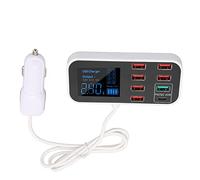 Station de charge USB de voiture, charge multi-appareils 8 ports USB chargeur, fonction de sécurité ignifuge avec écran LCD pour une utilisation en voiture
