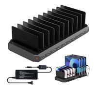 Station de Charge USB Multi-appareils 60 W 10 Ports avec séparateurs réglables et Cordon d'alimentation de 1,5 m, Compatible avec tablettes et Smartphones