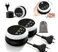 Station de Charge USB rétractable « Ultimate » 7-en-1 avec éclairage d'ambiance 8 Couleurs, Cordon d'alimentation rétractable et Rotatif, hub de Charge multiprise Haute Vitesse à 6 Ports (2PCS-Black)