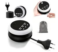 Station de Charge USB rétractable « Ultimate » 7-en-1 avec éclairage d'ambiance 8 Couleurs, Cordon d'alimentation rétractable et Rotatif, hub de Charge multiprise Haute Vitesse à 6 Ports (Black)