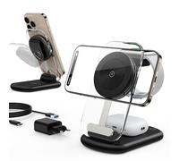 Station de Chargement inductive, Station de Chargement 3 en 1 Compatible avec iPhone 17e,17 16 15 14 13 Pro Max/Air/Plus/Pro, pour Apple Watch 10/9, Airpods 3/2/Pro,Guidon Plat, Carbone Noir