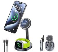 Callstel Support de charge à induction : station de charge MagSafe pliable 3 en 1 pour iPhone, Apple Watch et AirPods (station de charge verticale pour iPhone, support de charge, adaptateur casque)