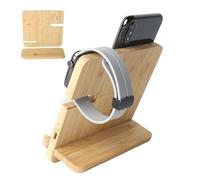 Station De Chargement Sans Fil - Support De Chargeur Rapide 3 En 1 En Bois De Bambou 15 W | Base De Chargement De Bureau Portable Pour Téléphone, Écouteurs, Montre, Table De Nuit, Bureau, Maison Et Vo