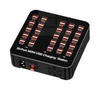 Station De Chargement USB 60 Ports 300W Noir Chargeur Rapide Multiport pour Smartphone Ordinateur Portable Tablette Voyage Bureau Maison Chambre Hôtel Entrée 16,5x16.5x5.12 Cm