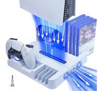 Station de Chargeur Compatible avec Manette Play 5, Ventilateur de Refroidissement PS5 à 3 Vitesses, Chargeur Manette P5 avec lumières LED pour PS5 Digital Edition et Disc Edition