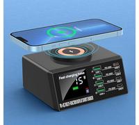 Station De Chargeur USB, Station De Charge Rapide De Bureau avec Affichage Numérique LCD, Chargeur Plus Rapide Multi-Ports 4USB + 4PD, Forte Compatibilité, Aucun Dommage À La Batterie