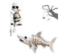 Station De Chark Skull - Figurine Squelette De Résine De 8 Pouces, Ornement D'halloween Gothique, Sculpture Hantée Effrayante | Décoration De Pêche Pour La Librairie De Table De Table De Nuit Windowsi