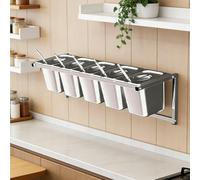 Station de cuisson à pizza avec couvercle et cuillère, distributeur mural de condiments en acier inoxydable, étagère amovible pour buffet d'épices pour sauces, fruits et ingrédients