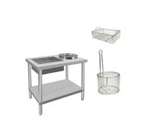 Station de cuisson au poulet frit en acier inoxydable - Table de préparation de qualité commerciale avec récipients et paniers, plan de travail facile à nettoyer pour restaurant, cuisine, entreprise