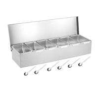 Station de garniture à pizza à 6 compartiments 6x18x3.5, contenants d'épices lavables détachables de qualité alimentaire avec 6 cuillères et couvercle