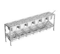 Station de garniture à pizza, distributeur de condiments compartimenté en acier inoxydable, organisateur de comptoir pour épices, sauces, confitures et fruits (Argent-D, 102,5 x 18,5 x 35 cm