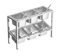 Station de garniture à pizza, distributeur de condiments compartimenté en acier inoxydable, organisateur de comptoir pour épices, sauces, confitures et fruits (Argent-C, 54 x 18,5 x 35 cm)