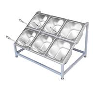 Station de garniture à pizza en acier inoxydable, 2 niveaux inclinés, étagères de rangement pour condiments pour la maison, la cuisine, le buffet, la table, la cafétéria