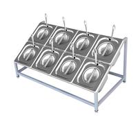 Station de garniture à pizza en acier inoxydable, 2 niveaux inclinés, étagères de rangement pour condiments pour la maison, la cuisine, le buffet, la table, la cafétéria