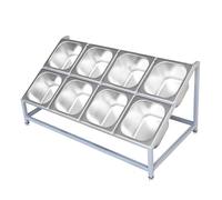 Station de garniture à pizza en acier inoxydable, 2 niveaux inclinés, étagères de rangement pour condiments pour la maison, la cuisine, le buffet, la table, la cafétéria