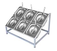 Station de garniture à pizza en acier inoxydable, 2 niveaux inclinés, étagères de rangement pour condiments pour la maison, la cuisine, le buffet, la table, la cafétéria