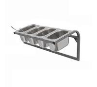 Station de garniture à pizza en acier inoxydable - Support mural pour cuisine, restaurant, garde-manger et buffet - Ensemble de récipients à sauces, fruits et ingrédients (50 x 25 x 23 cm)