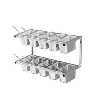 Station de garniture de pizza en acier inoxydable avec couvercles et louches, étagère à épices murale pour assaisonnement, sauce et salade