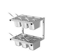 Station de garniture de pizza - Récipients à condiments en acier inoxydable avec couvercles et louches, étagère à épices murale pour assaisonner la sauce et la salade