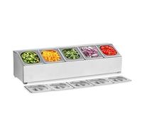Station de garniture pour pizza en acier inoxydable, Récipients à condiments avec couvercle et 5 compartiments pour barbecue, salades, fruits, hamburgers, tacos