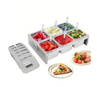 Station de garniture pour pizza, récipients à condiments en acier inoxydable avec couvercles et cuillères 2 rangées, 6 bacs pour confiture, pizza, restaurant, cuisine d'hôtel, fête