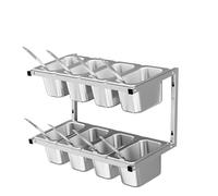 Station de Garniture pour Pizza, récipients d'assaisonnement en Acier Inoxydable avec couvercles et louches, Support à épices Mural pour assaisonnement, Sauce et Salade (B-66,7 x 21 x 24 cm)